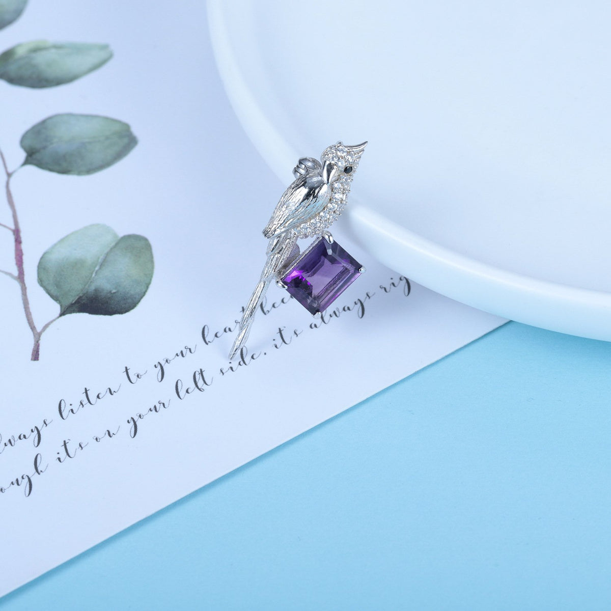 Back view of the Amethyst necklace showing clasp and hallmark