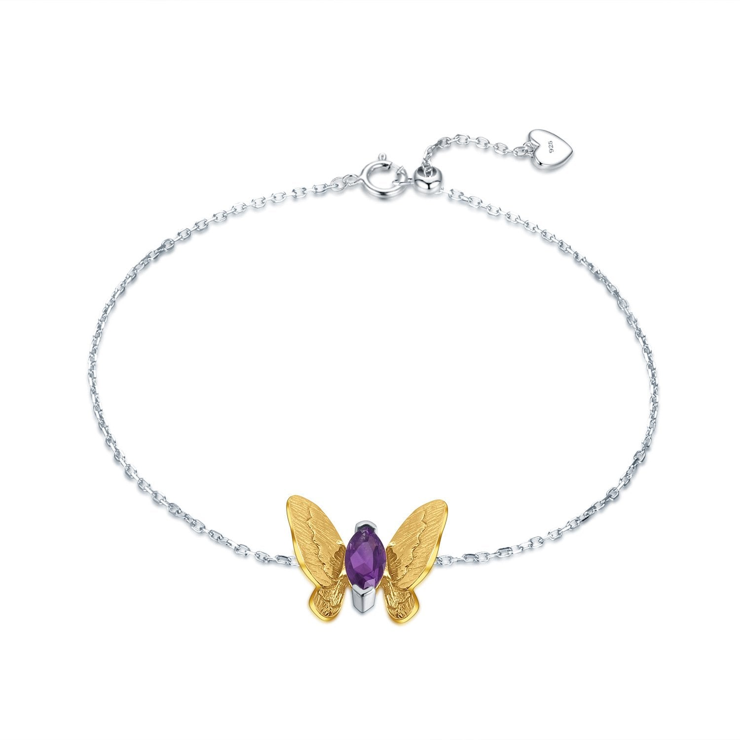 Secret Garden Designer Elegant Butterfly Amethyst Bracelet in 925 Sterling Silver