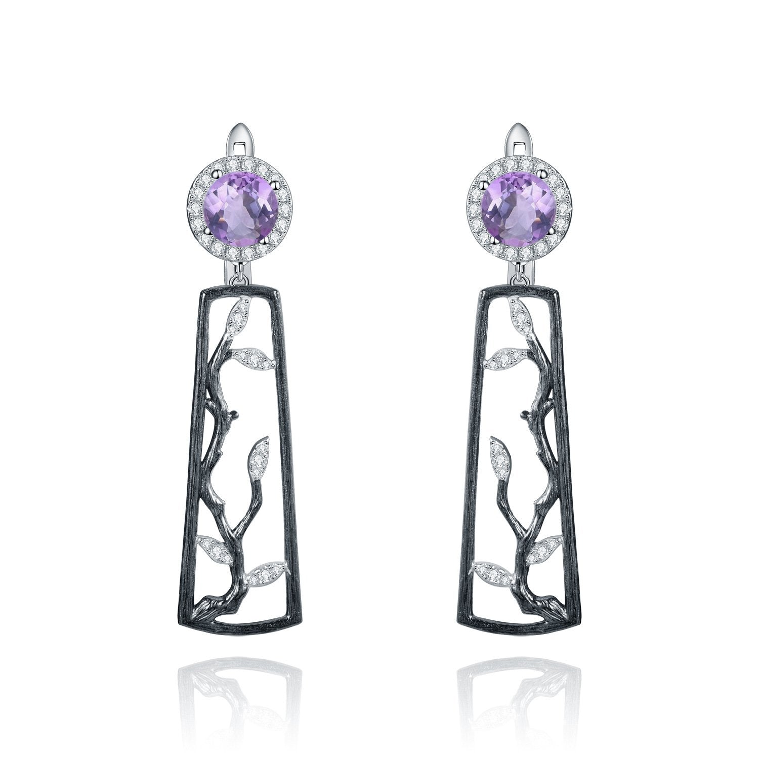 Secret Garden Designer Amethyst Earrings in 925 Sterling Silver