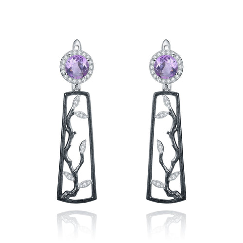 Secret Garden Designer Amethyst Earrings in 925 Sterling Silver