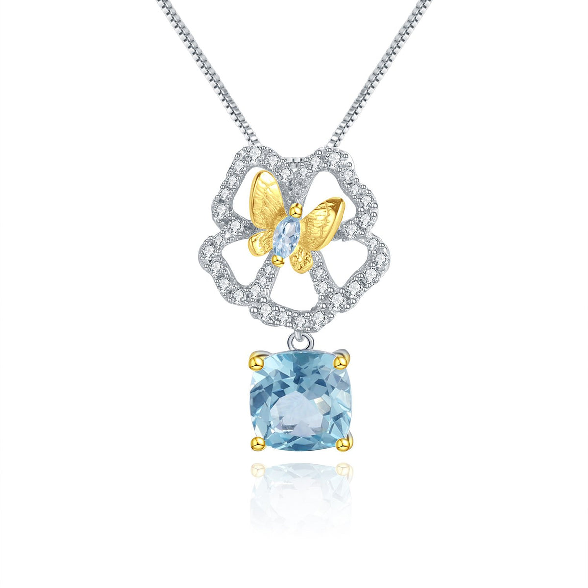 Secret Garden Designer Nature-Inspired Butterfly Floral Citrine Necklace in 925 Sterling Silver