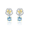Secret Garden Designer Nature-Inspired Butterfly Floral Natural Topaz Earrings in 925 Sterling Silver