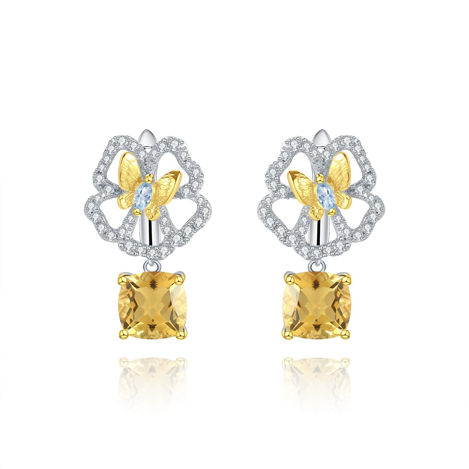 Close-up of the Topaz setting on these earrings