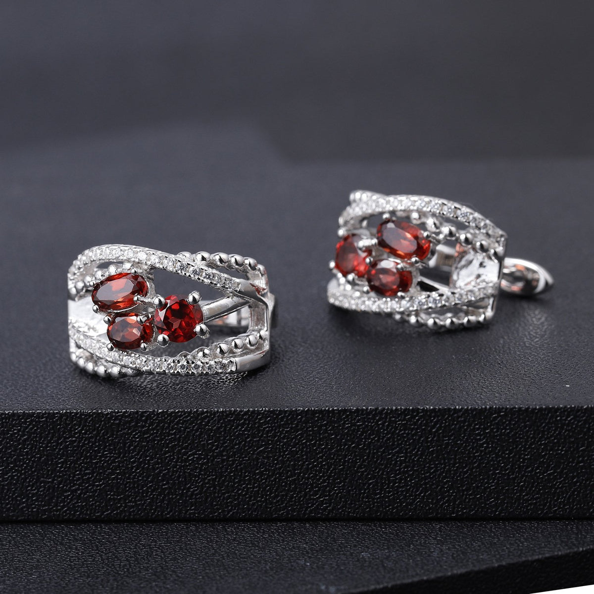 Secret Garden Elegant Luxury Natural Garnet Earrings in 925 Sterling Silver