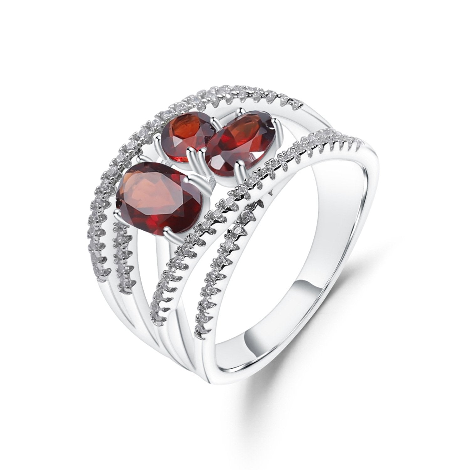 Secret Garden Elegant Luxury Natural Garnet & Natural Gemstone Ring in 925 Sterling Silver