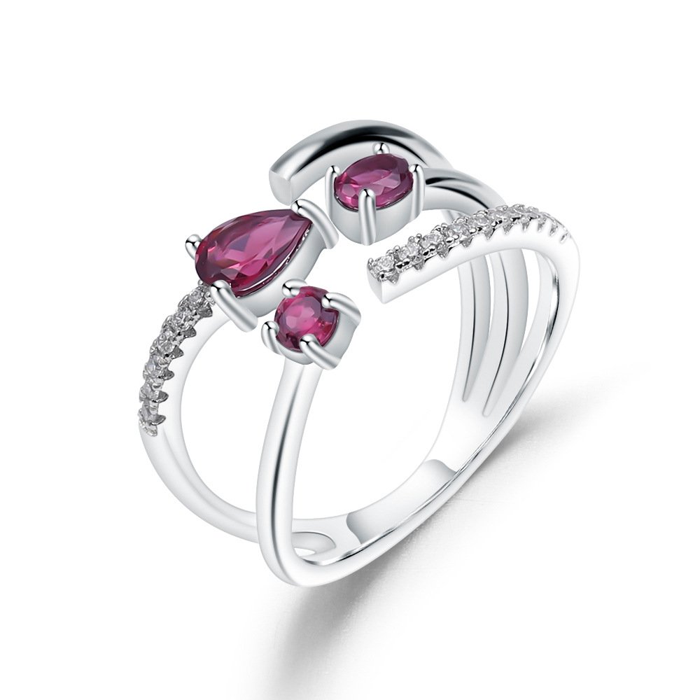 Secret Garden Elegant Rose Luxury Natural Rhodolite & Natural Gemstone Ring in 925 Sterling Silver