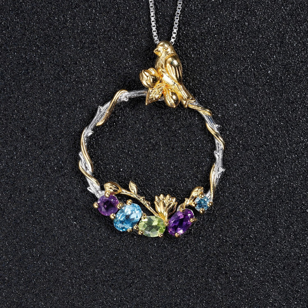 Back view of the Natural Gemstone necklace showing clasp and hallmark