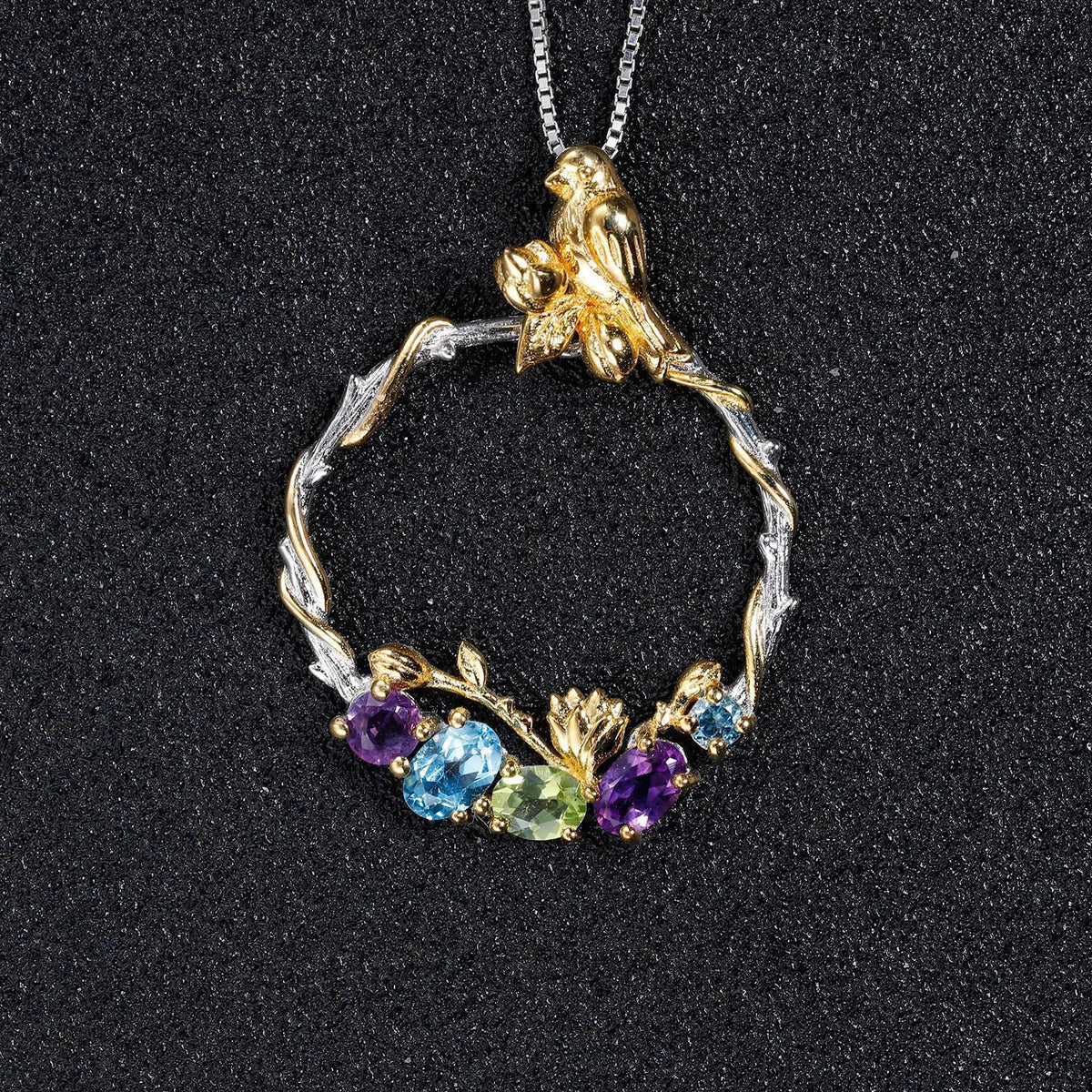 Back view of the Natural Gemstone necklace showing clasp and hallmark