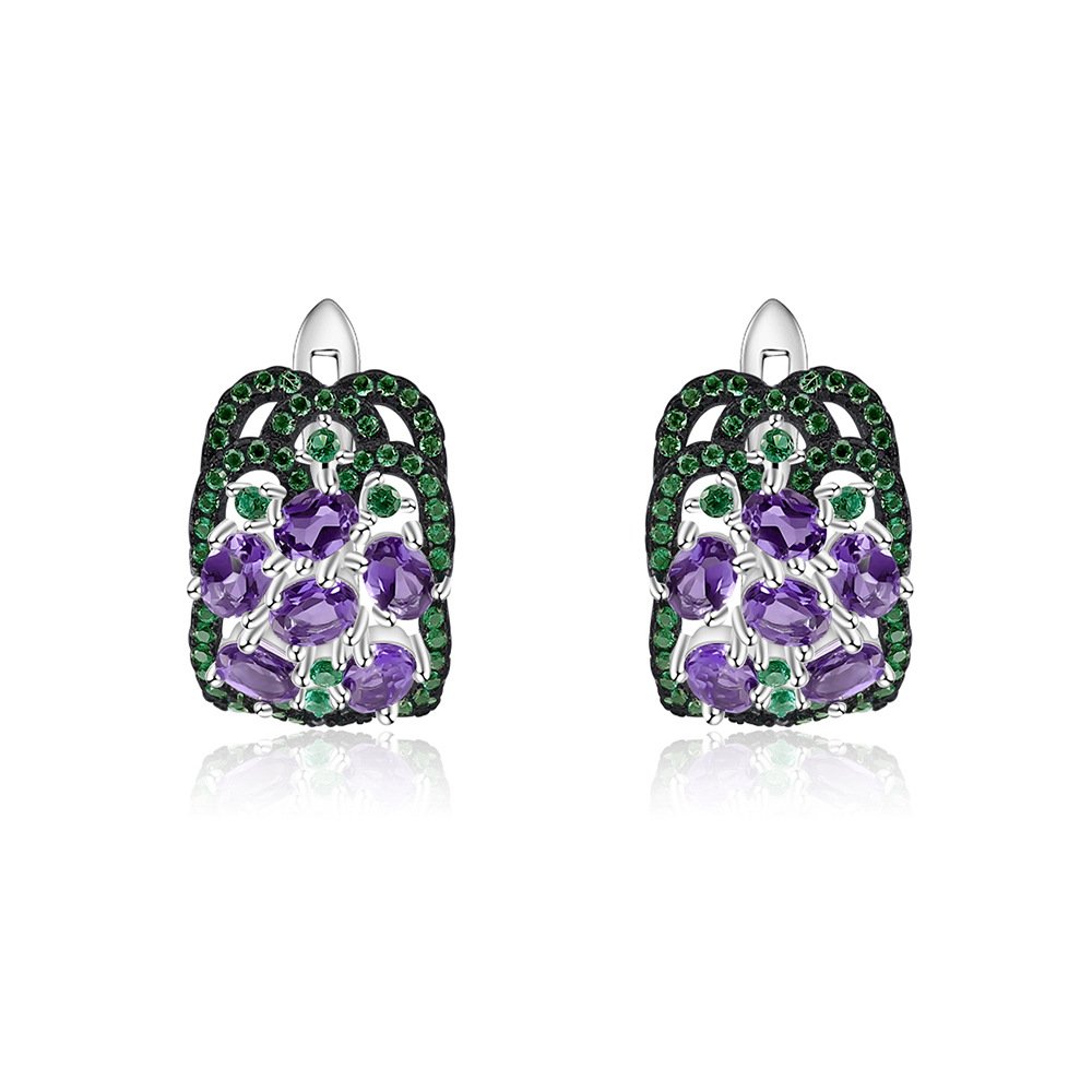 Secret Garden Elegant Rose Luxury Natural Rhodolite Earrings in 925 Sterling Silver