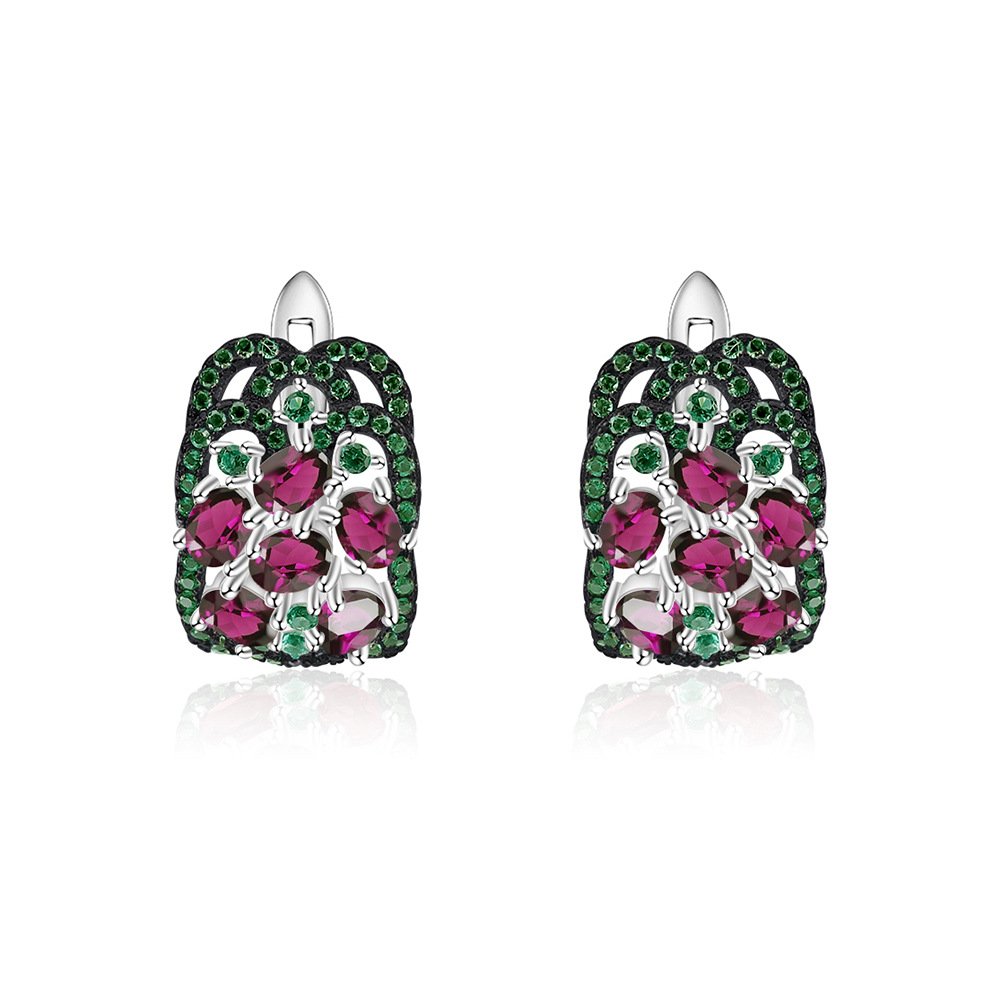 Close-up of the Rhodolite Garnet setting on these earrings