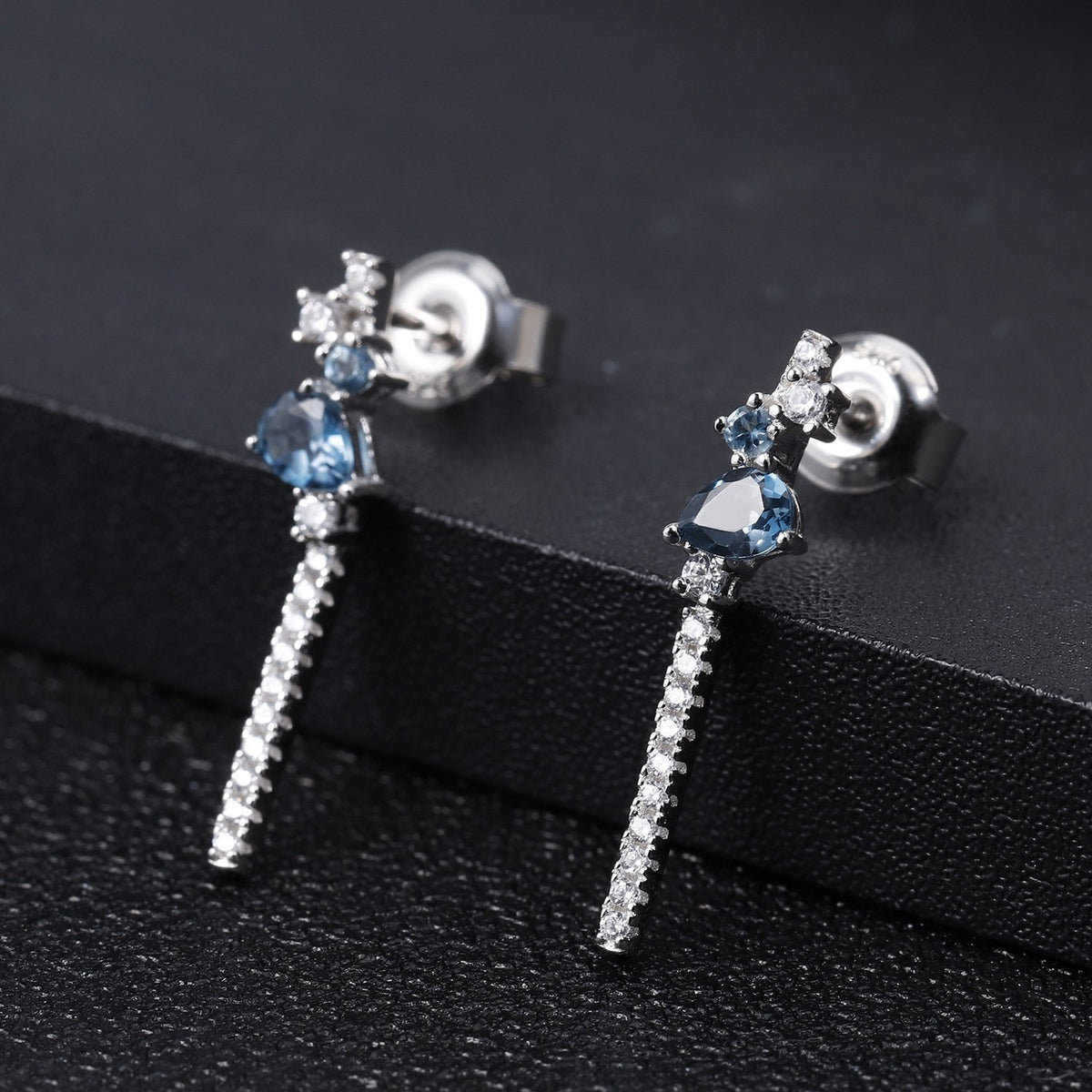 Back view of the Amethyst earrings showing clasp and hallmark