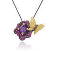 Secret Garden Nature-Inspired Floral Butterfly Amethyst & 2-in-1 Necklace in 925 Sterling Silver