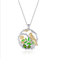 Secret Garden Bird Natural Topaz & Artistic Forest Necklace in 925 Sterling Silver
