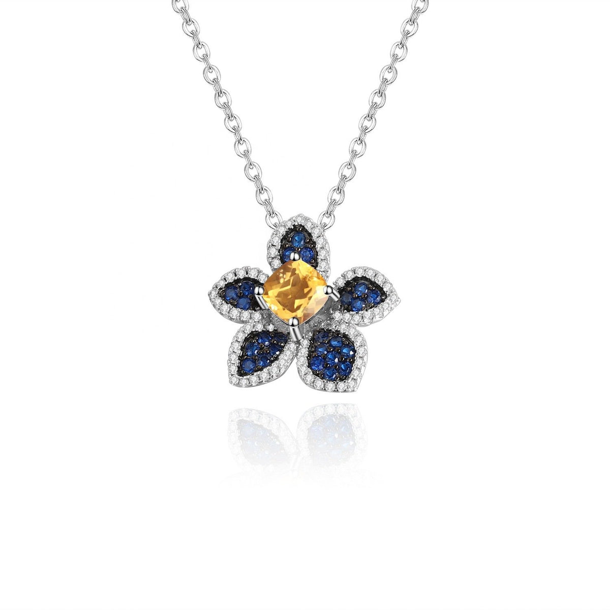 Secret Garden Designer Nature-Inspired Floral Topaz Necklace in 925 Sterling Silver