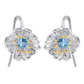 Secret Garden Designer Nature-Inspired Floral Plum Blossom Natural Topaz & Garnet Earrings in 925 Sterling Silver
