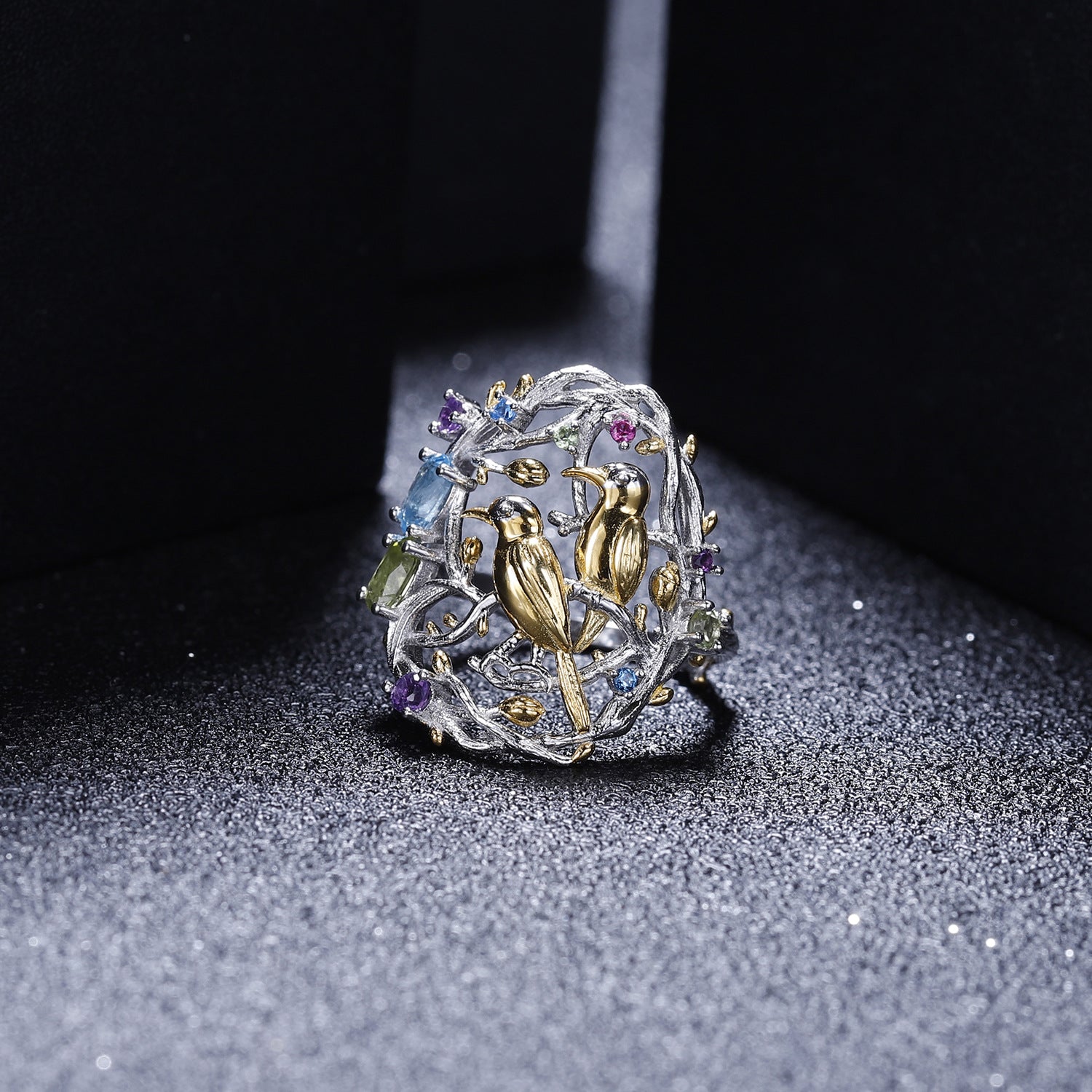 Natural Gemstone Bird Ring 925 Sterling Silver