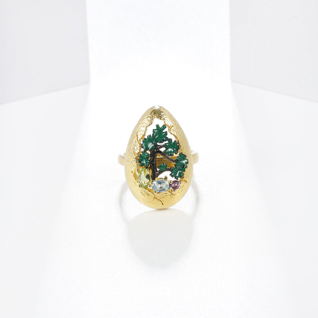 Citrine Nature-Inspired Adjustable Ring 925 Sterling Silver (side profile view)