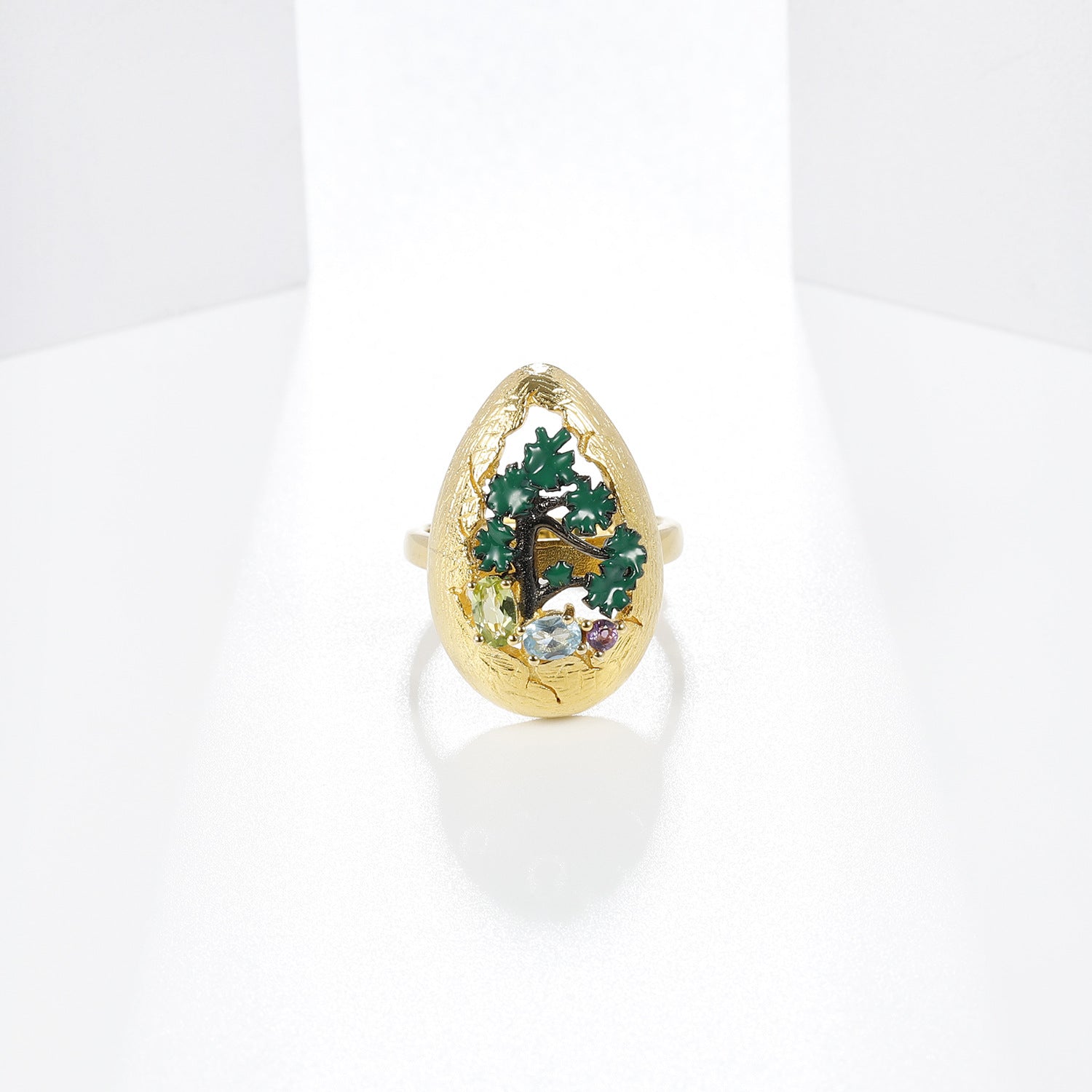 Citrine Nature-Inspired Adjustable Ring 925 Sterling Silver (side profile view)
