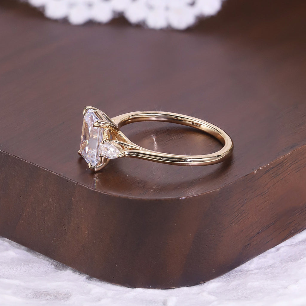 Emerald Cut Moissanite Three-Stone Ring 925 Sterling Silver - View 3