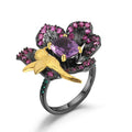 Amethyst Birds & Blossoms Ring 925 Sterling Silver (wearing effect view)