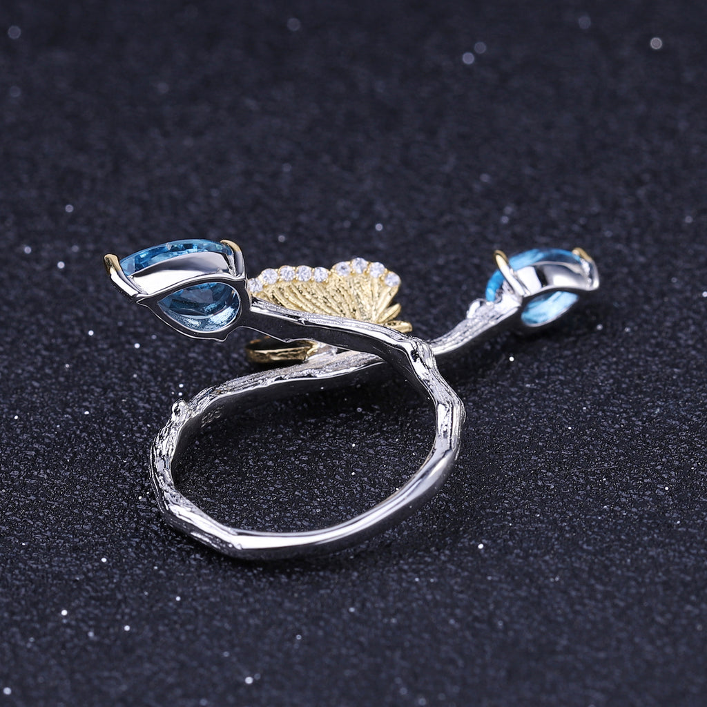 Topaz Butterfly Ring 925 Sterling Silver (gemstone setting detail)