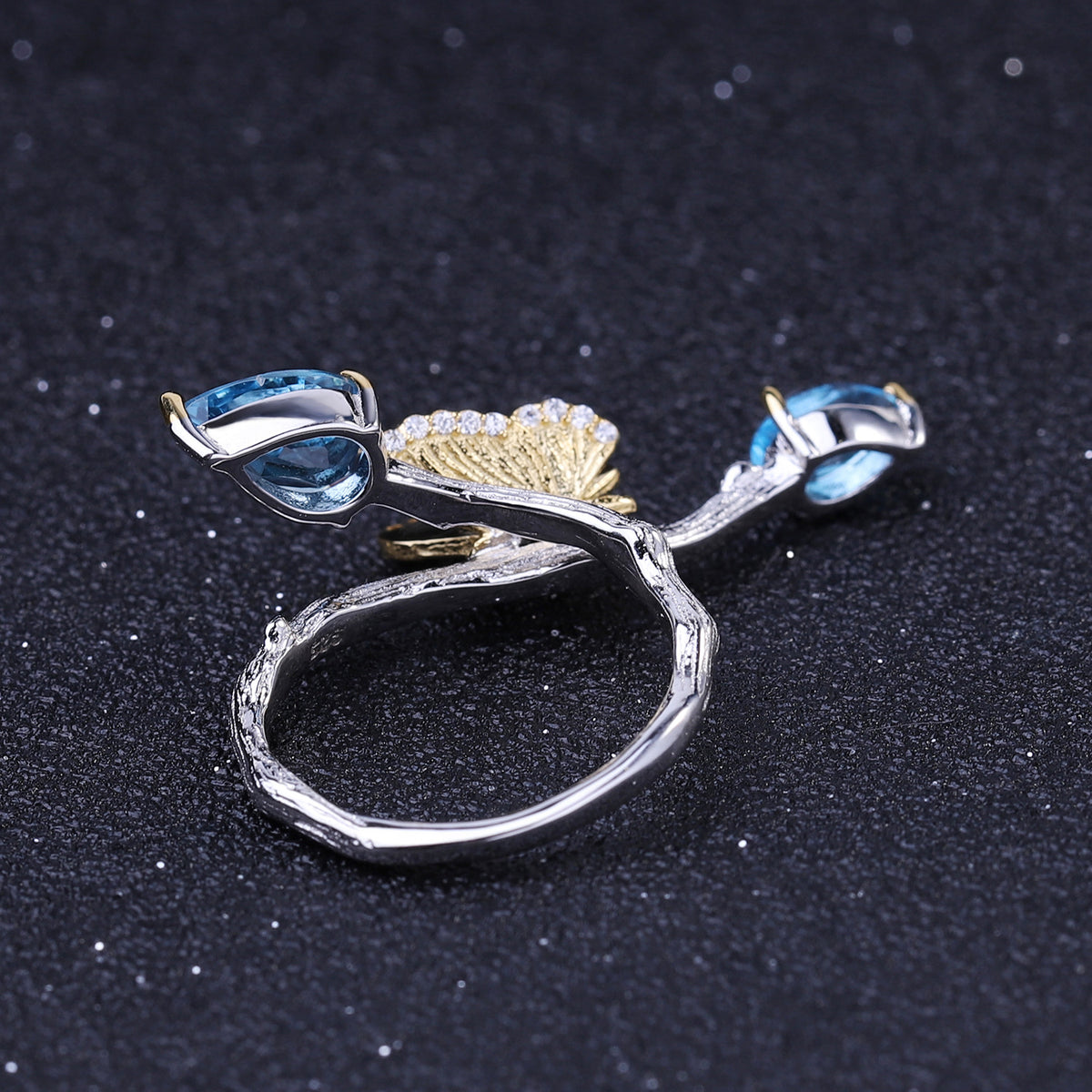 Topaz Butterfly Ring 925 Sterling Silver (gemstone setting detail)