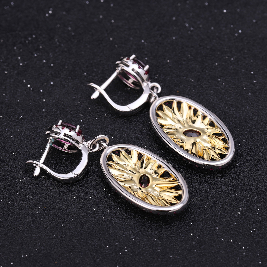 Multicolor Natural Gemstones Floral Earrings 925 Sterling Silver (side profile view)