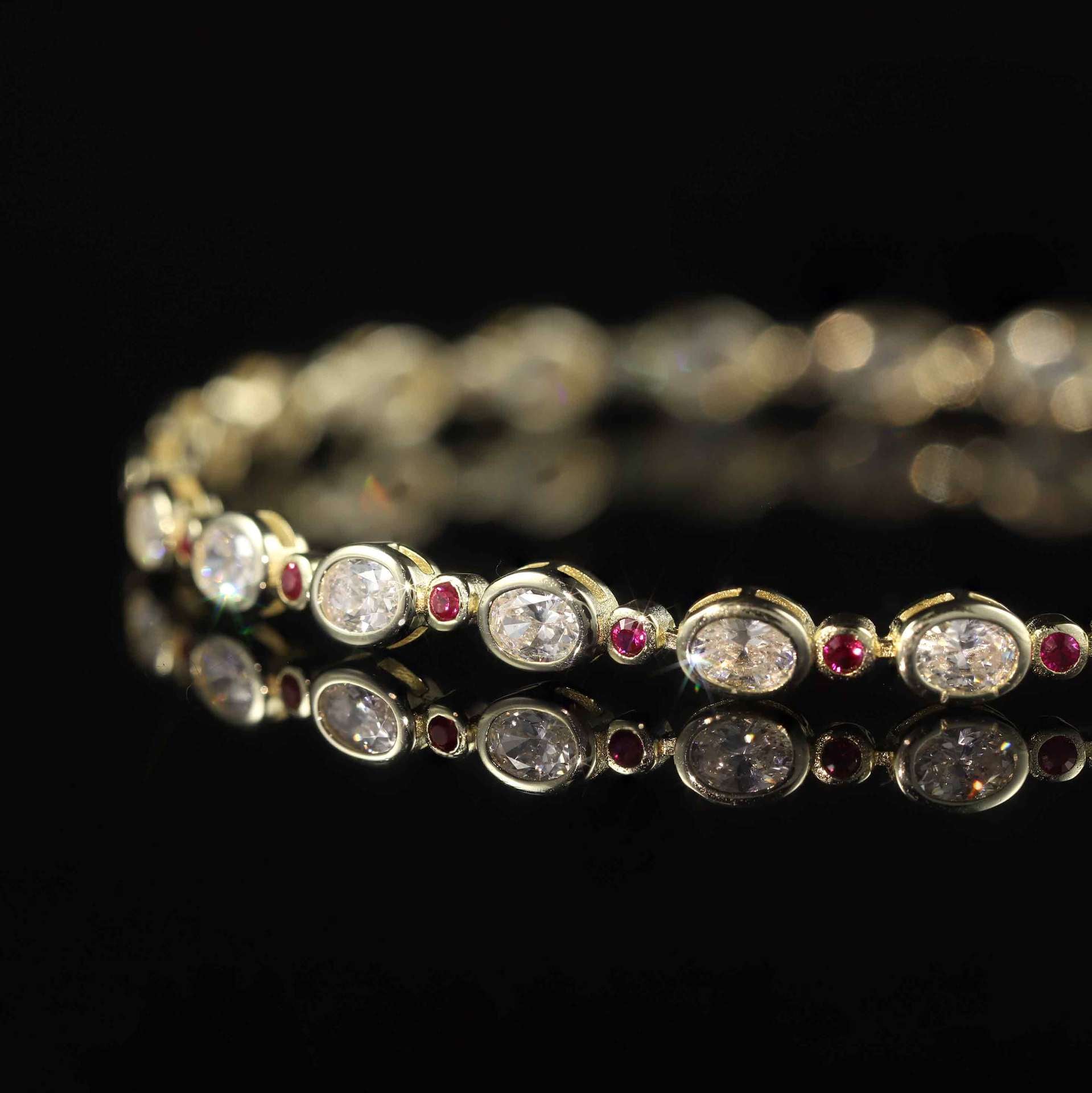 Lab-Grown Ruby Tennis Bracelet 925 Sterling Silver (wearing effect view)