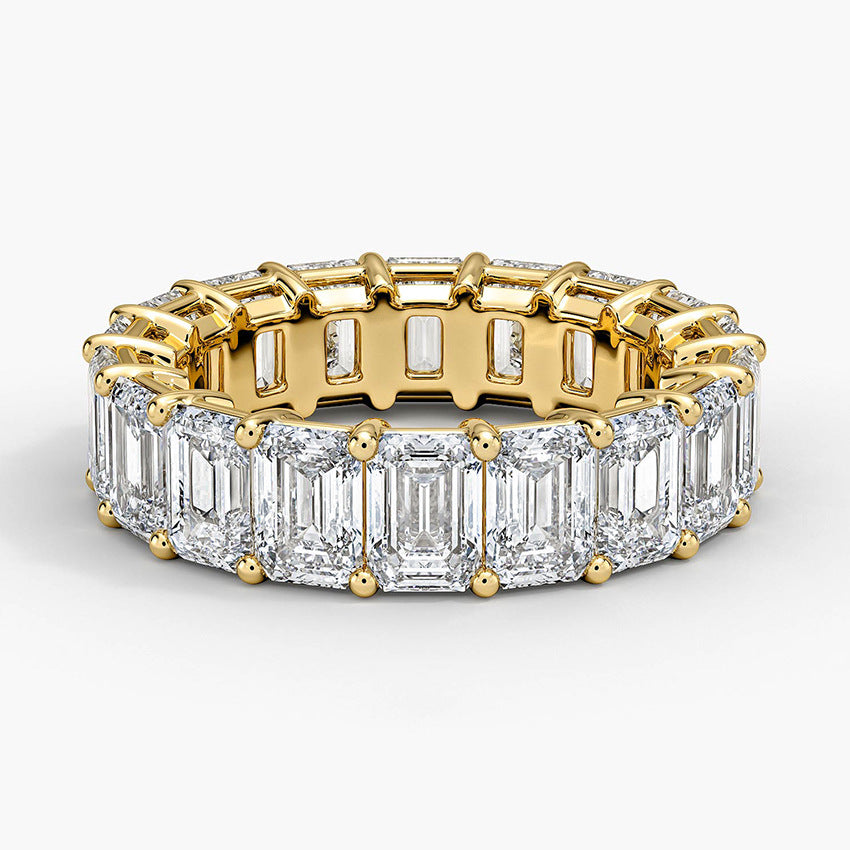 Emerald Cut Moissanite Ring 9K/10K/14K/18K Gold - Front View