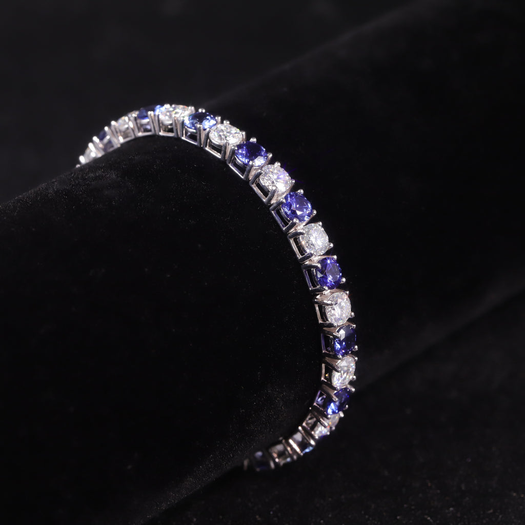 Lab-Grown Blue Sapphire 3/4/5mm Tennis Bracelet 925 Sterling Silver