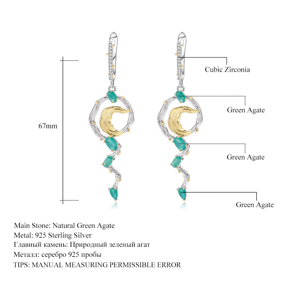 Green Agate Floral Earrings 925 Sterling Silver