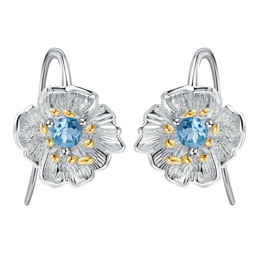 Topaz Plum Blossom Earrings 925 Sterling Silver (wearing effect view)