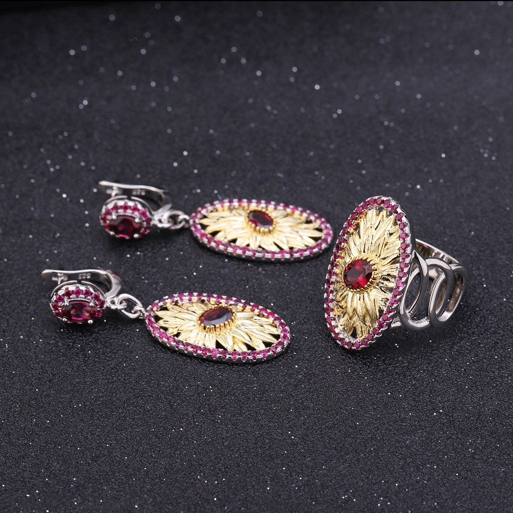 Multicolor Natural Gemstones Floral Earrings 925 Sterling Silver (design detail close-up)