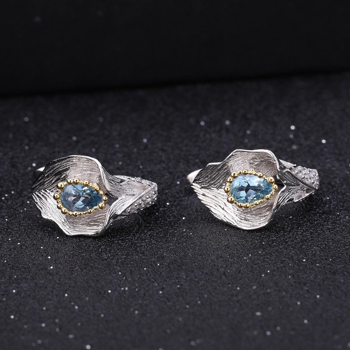 Multicolor Natural Gemstones Nature-Inspired Earrings 925 Sterling Silver (design detail close-up)