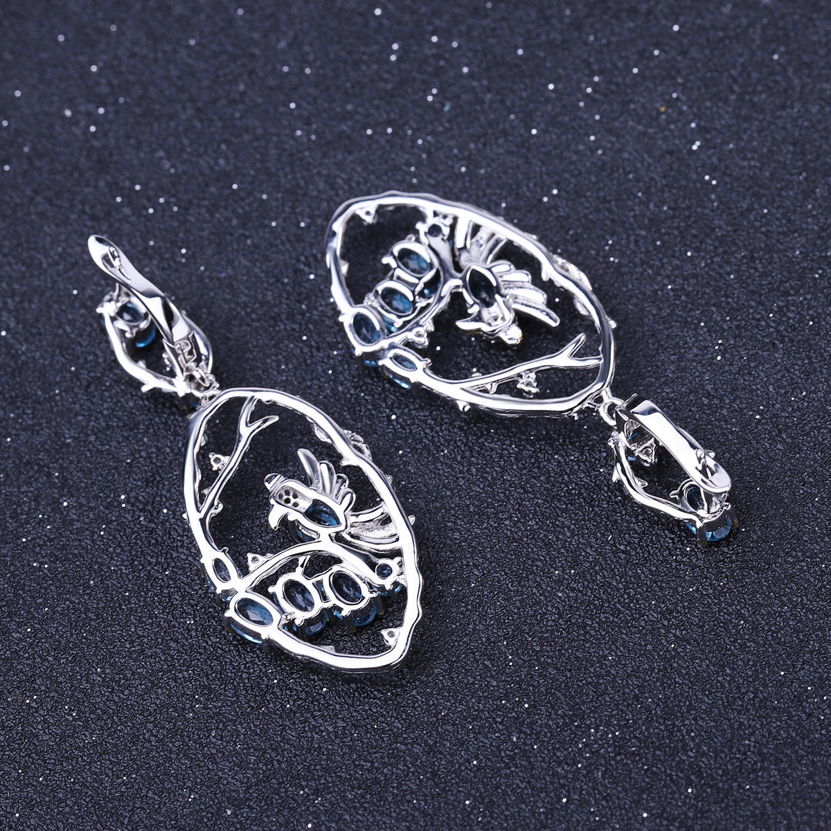 Natural Gemstone Birds Among the Branches Earrings 925 Sterling Silver (side profile view)