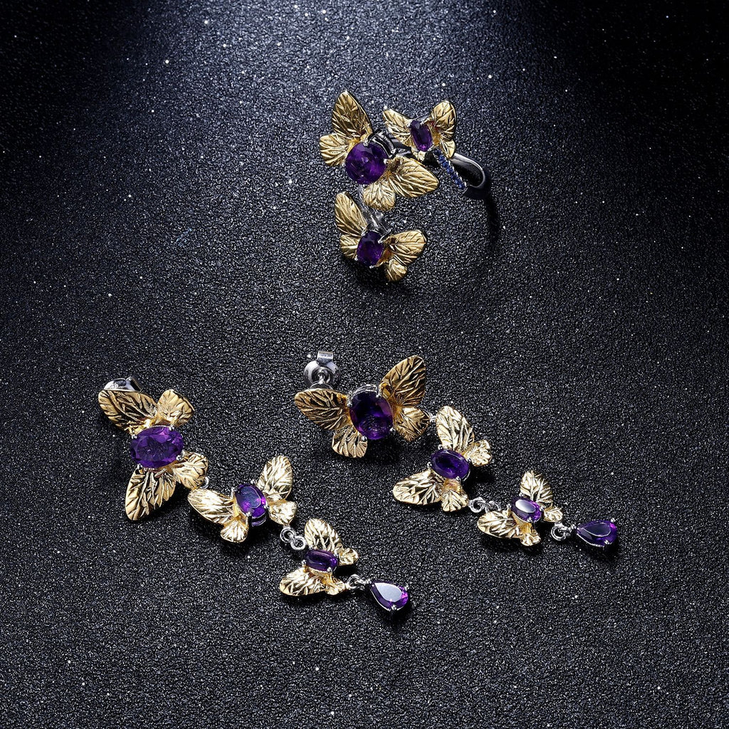 Amethyst Butterfly Earrings 925 Sterling Silver (design detail close-up)