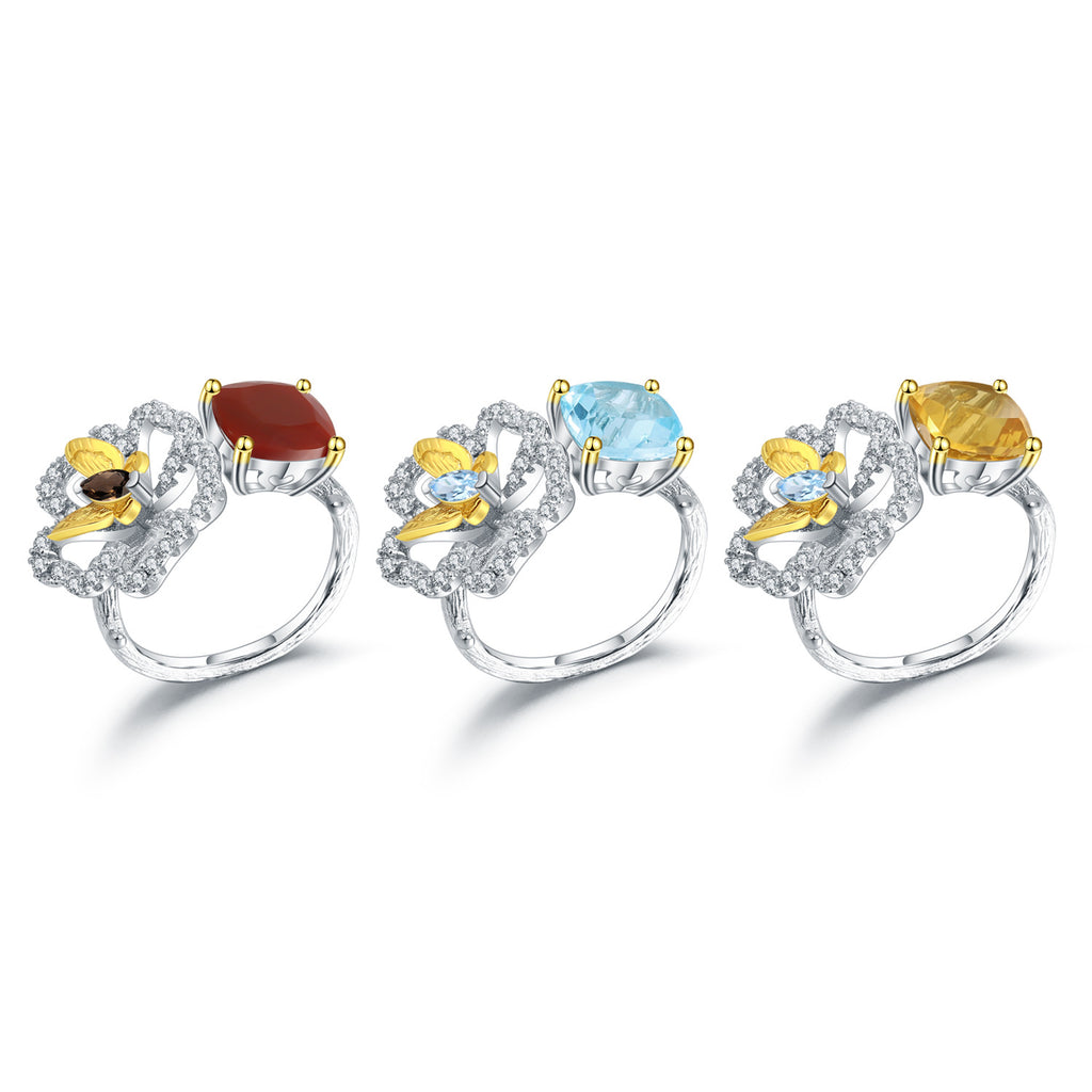 Citrine Butterfly Adjustable Ring 925 Sterling Silver (side profile view)