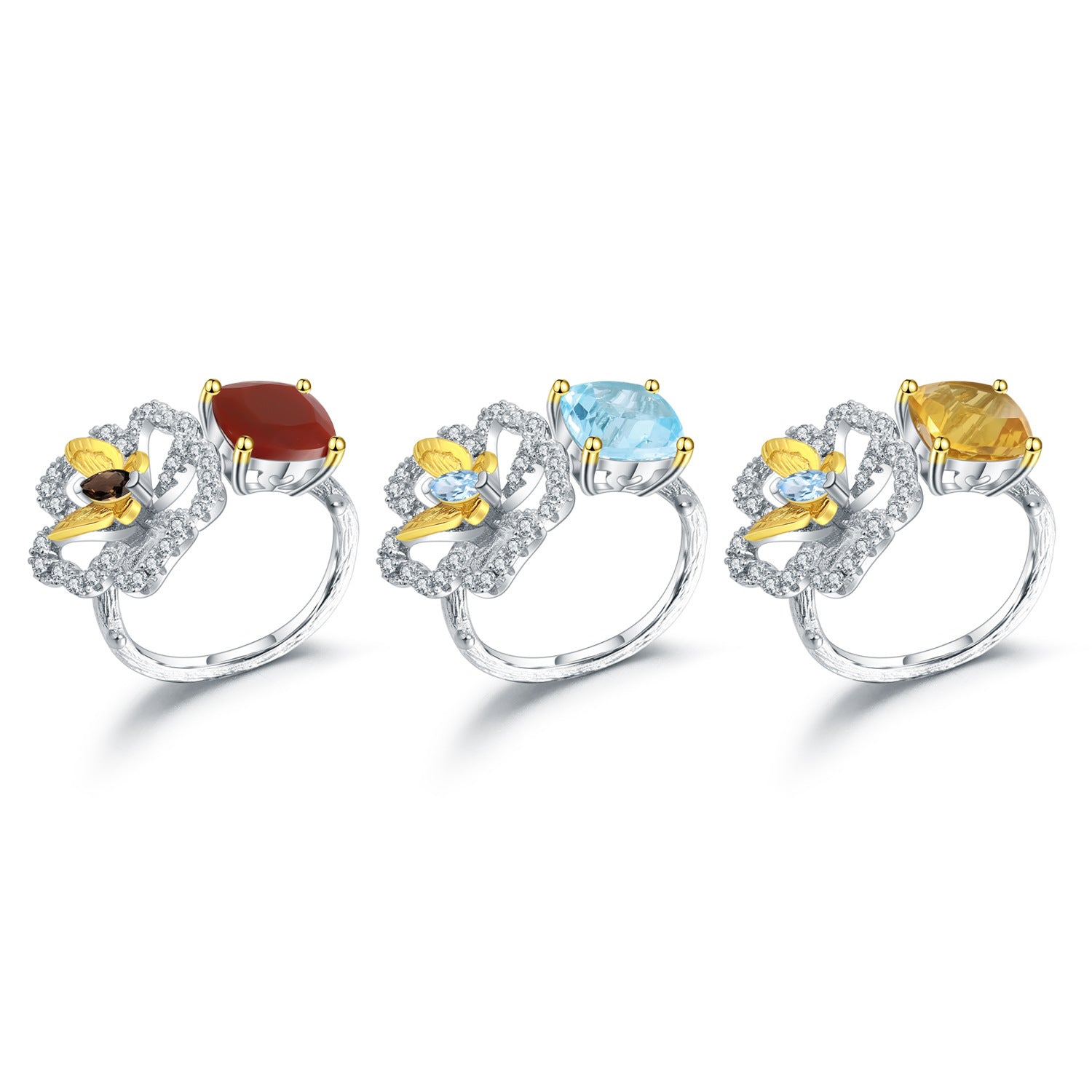 Citrine Butterfly Adjustable Ring 925 Sterling Silver (side profile view)