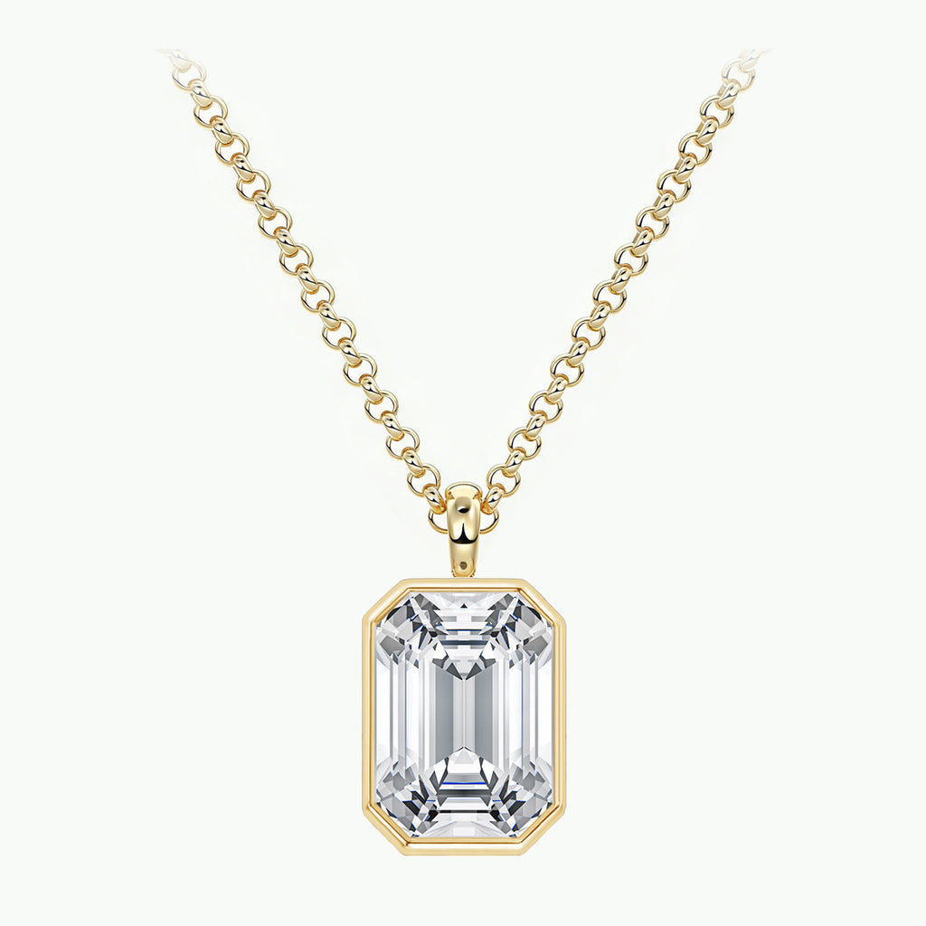 Emerald Cut Moissanite Pendant Necklace Gold - Pendant Detail 1