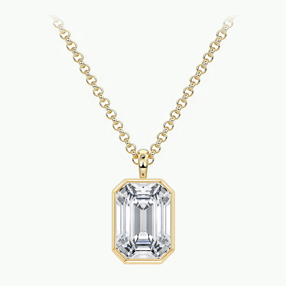 Emerald Cut Moissanite Pendant Necklace Gold - Pendant Detail 1