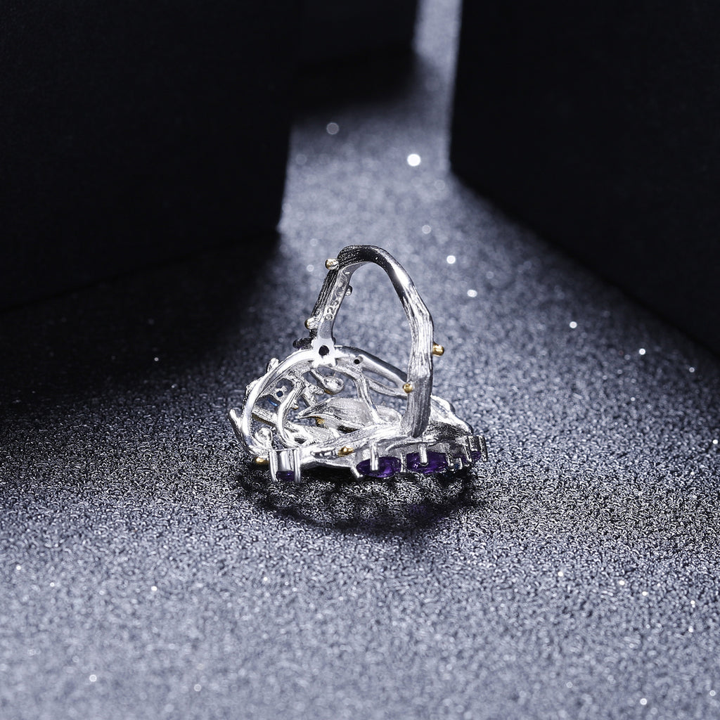 Natural Gemstone Bird Ring 925 Sterling Silver (gemstone setting detail)