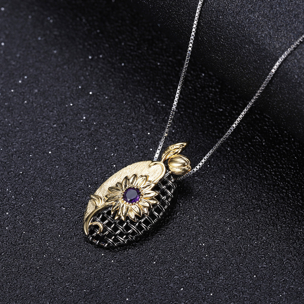 Amethyst Red Spider Lily Pendant 925 Sterling Silver (side profile view)