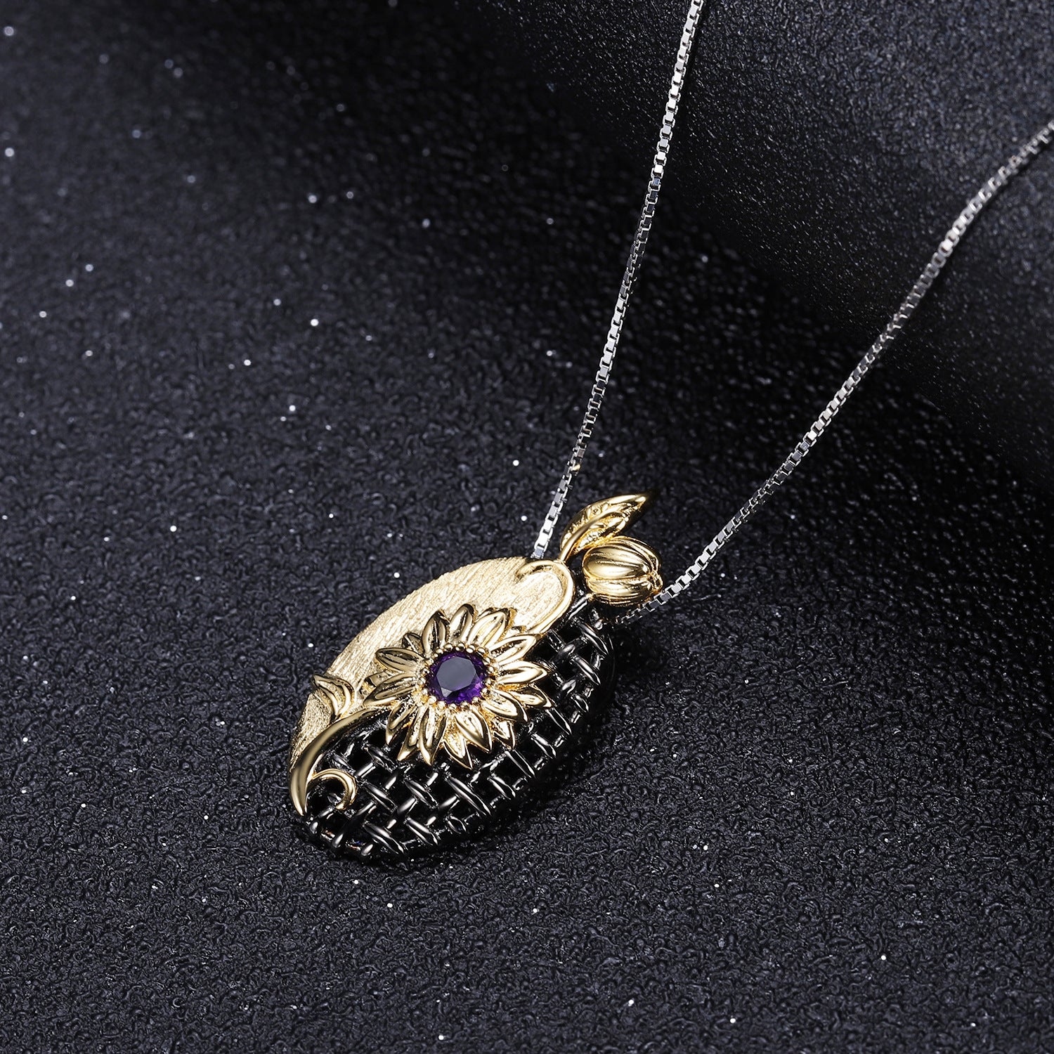 Amethyst Red Spider Lily Pendant 925 Sterling Silver (side profile view)