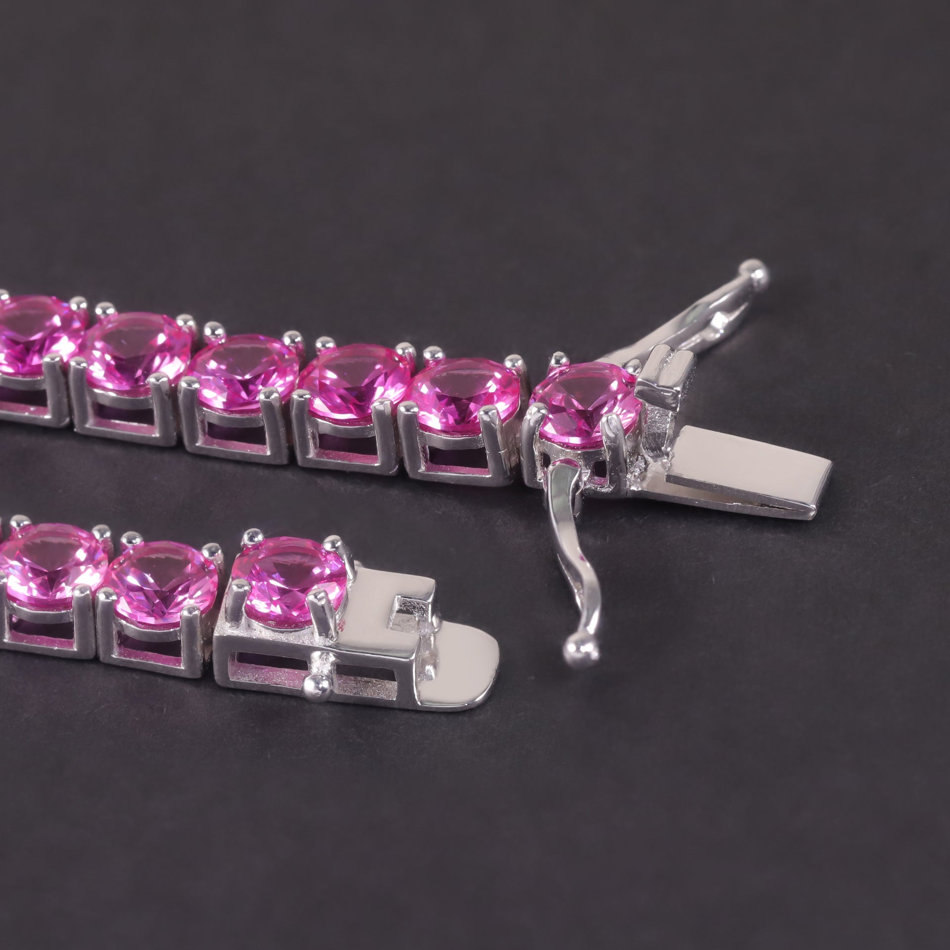 Lab-Grown Blue Sapphire 3/4/5mm Tennis Bracelet 925 Sterling Silver (wearing effect view)