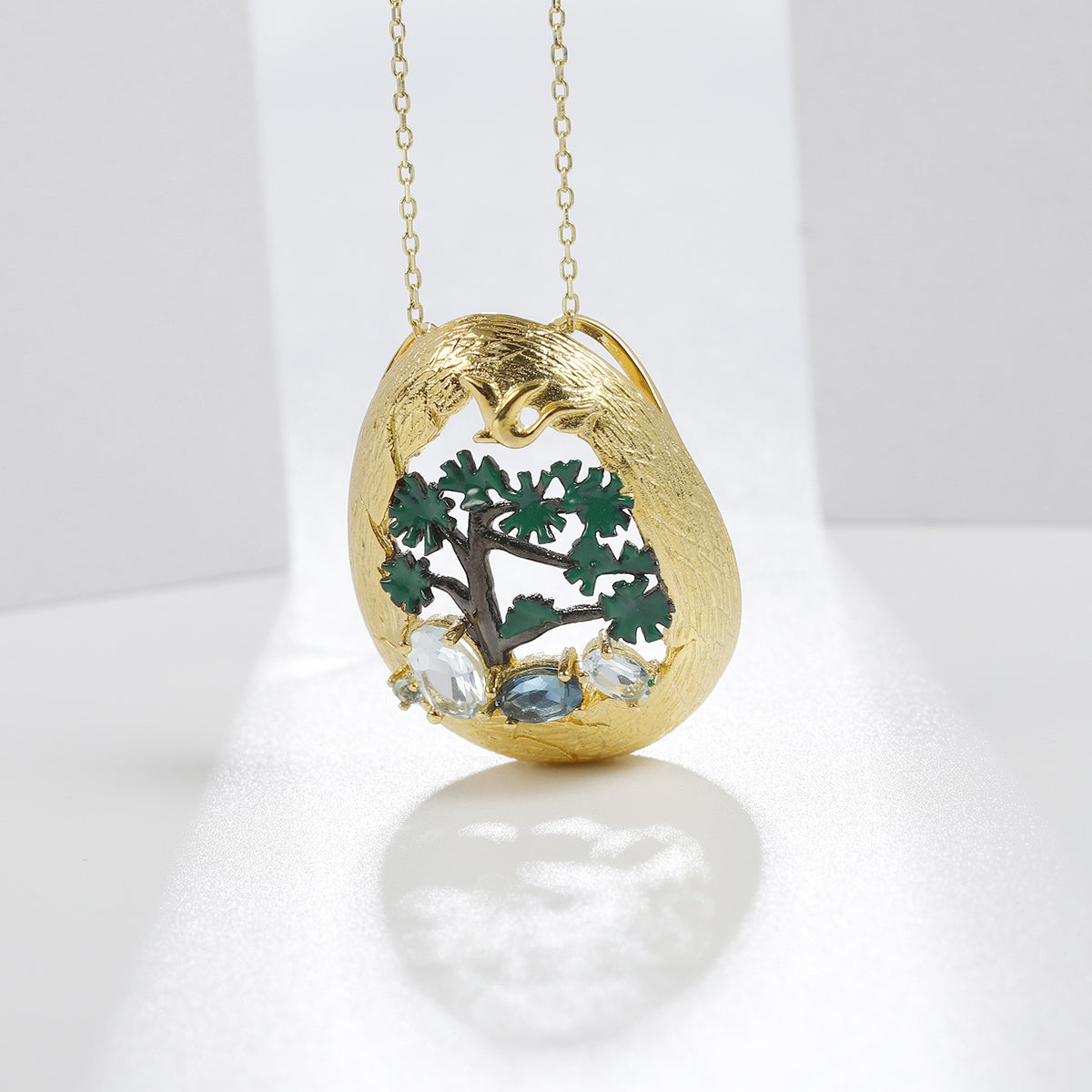 Multicolor Natural Gemstones Nature-Inspired Pendant 925 Sterling Silver (side profile view)