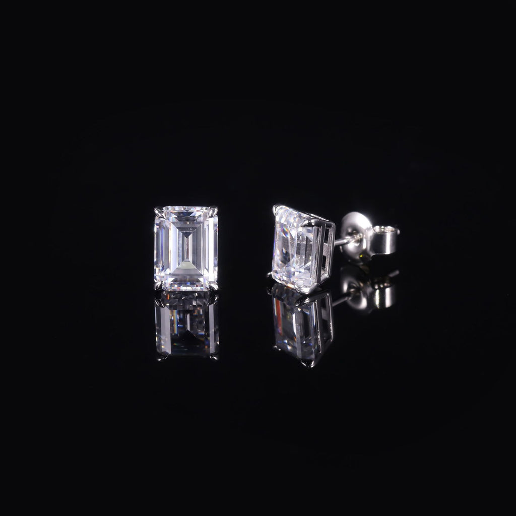 Back view of the 2ct Moissanite earrings showing clasp and hallmark