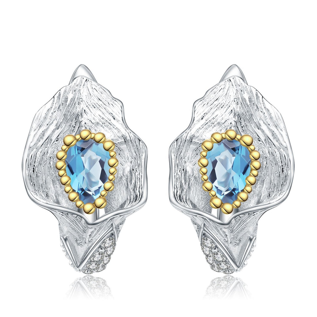 Multicolor Natural Gemstones Nature-Inspired Earrings 925 Sterling Silver (wearing effect view)