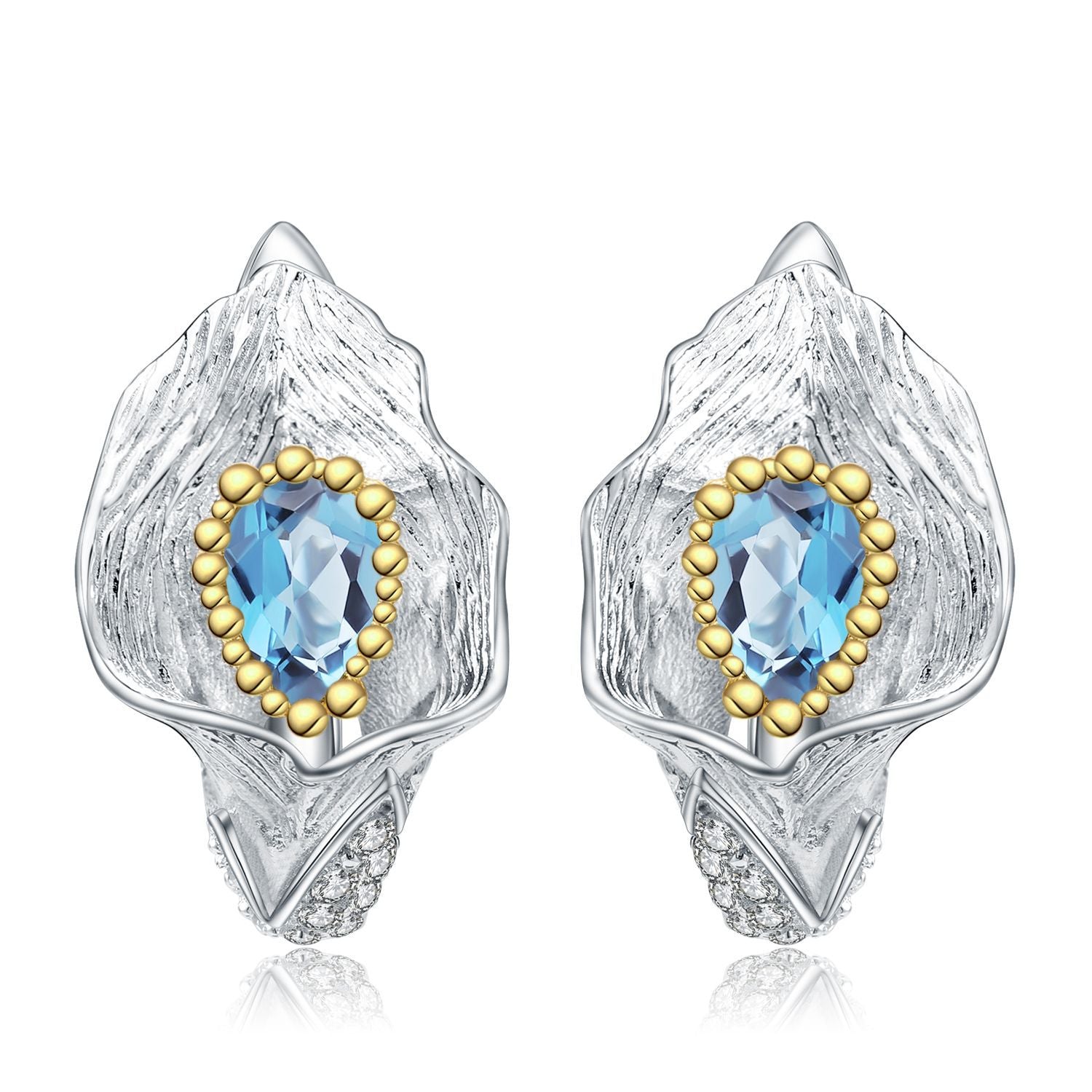 Multicolor Natural Gemstones Nature-Inspired Earrings 925 Sterling Silver (wearing effect view)