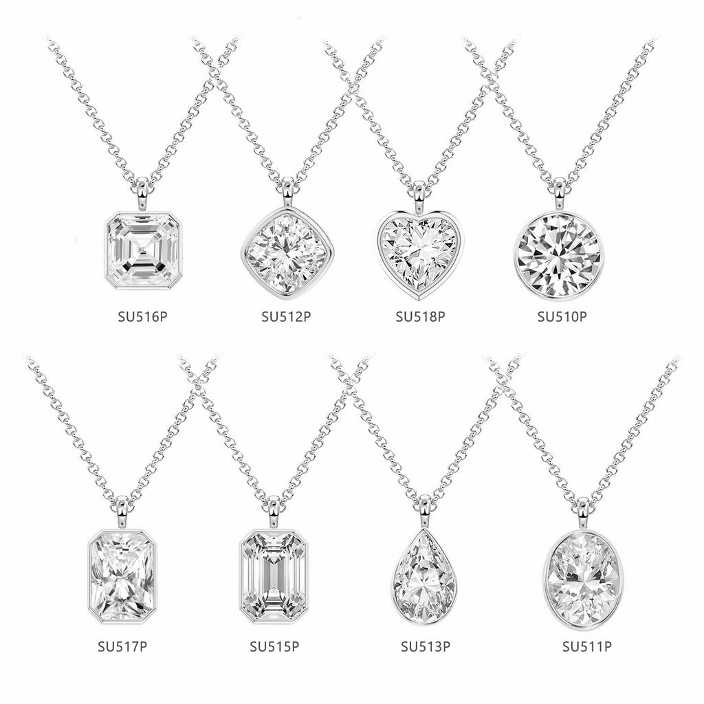 Emerald Cut Moissanite Pendant Necklace Gold - Pendant Detail 3