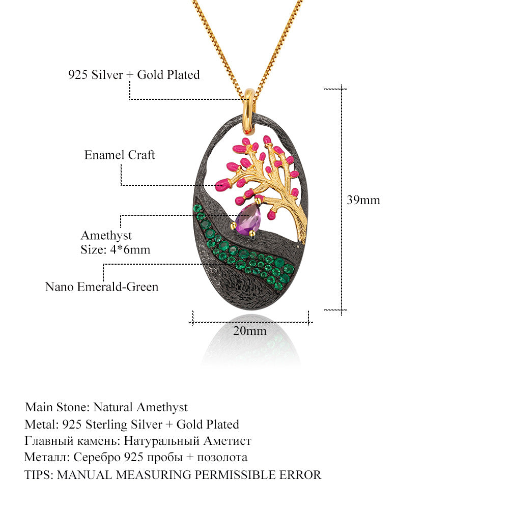 Natural Gemstone Tree of Life Pendant 925 Sterling Silver